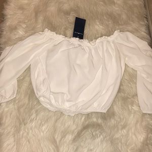 brandy melville white ruffle off the shoulder top